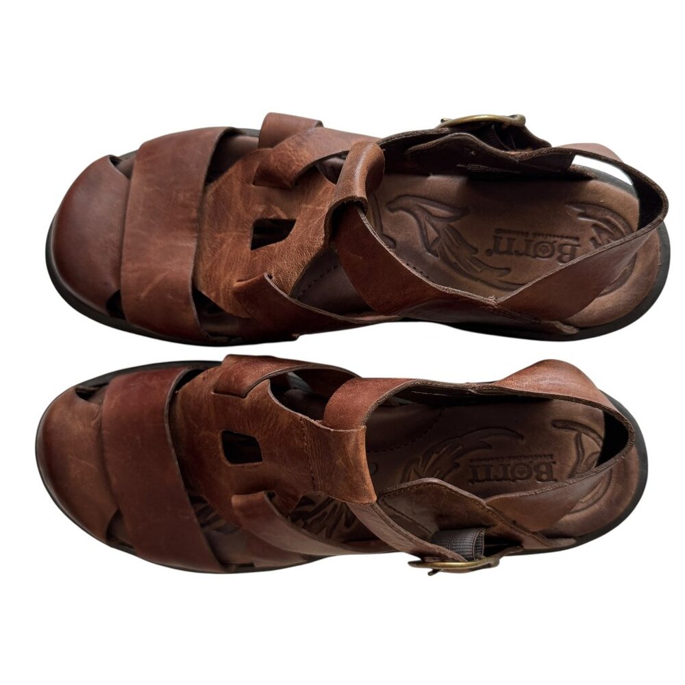 Born Size 10 Leather Carys Fisherman Sandals Classic Timeless Adjustable Brown - Picture 2 of 13